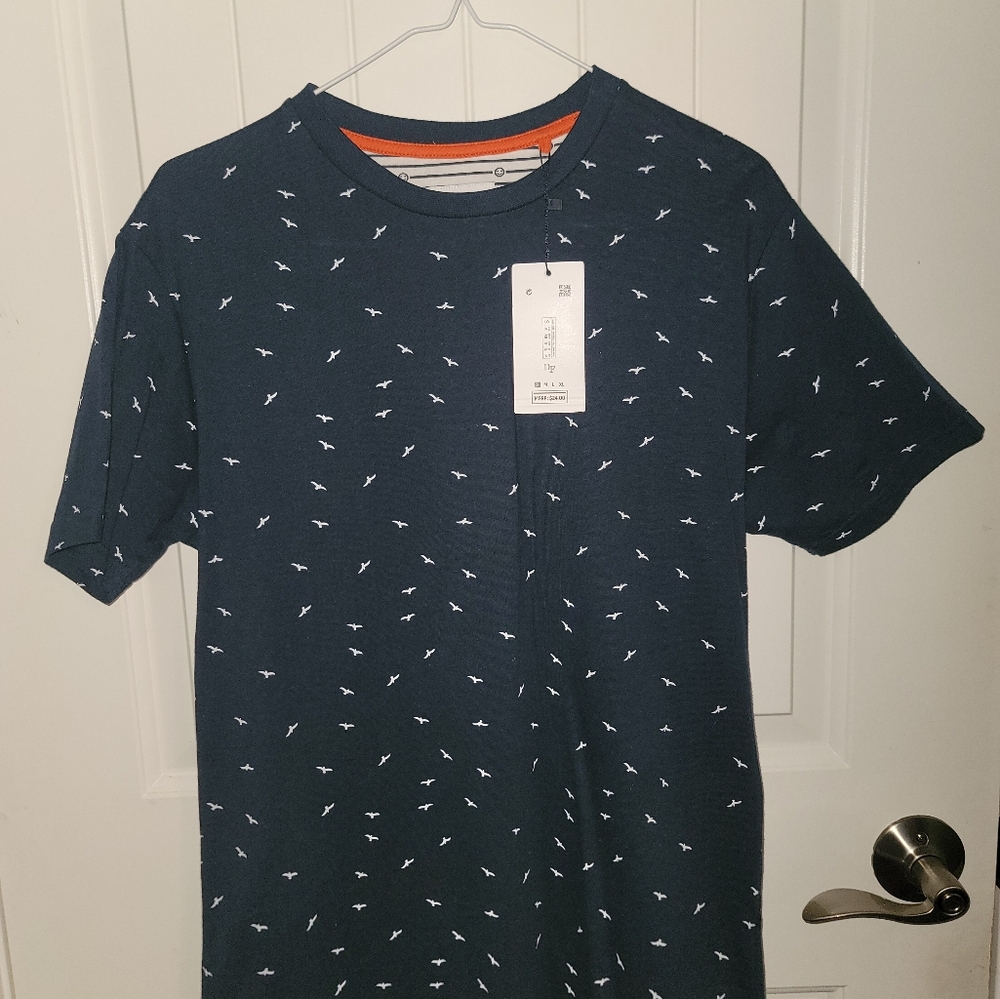 NWT Denim & Flower Ricky Singh Bird Pint Shirt Navy White Mens Small